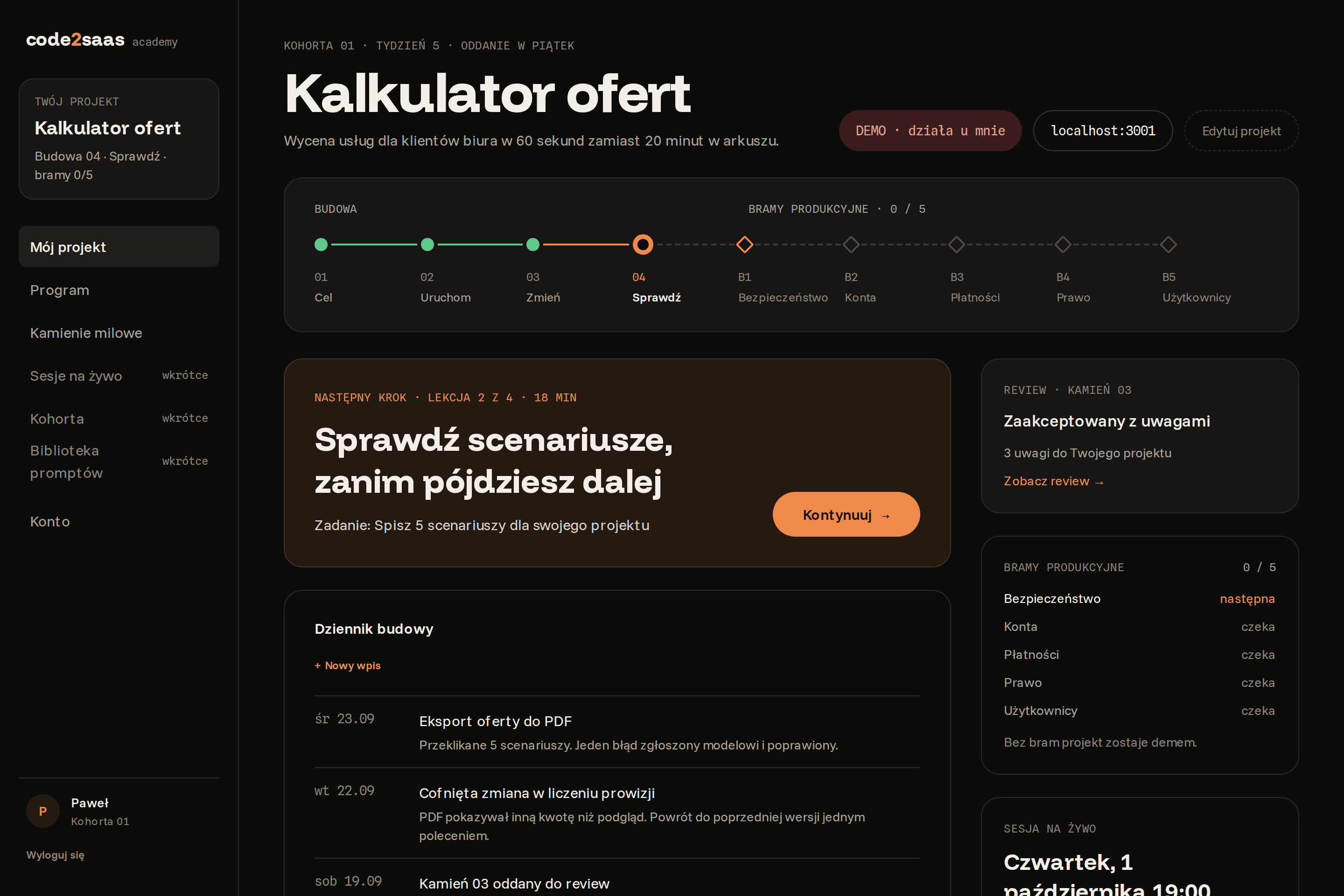 Pulpit uczestnika w Pracowni: etap budowy, bramy produkcyjne, najbliższe oddanie i review